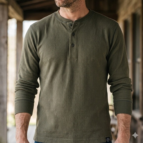 Filson Other - Filson Waffle Knit Henley Mens Medium Mossyrock Olive Green Thermal Long Sleeve